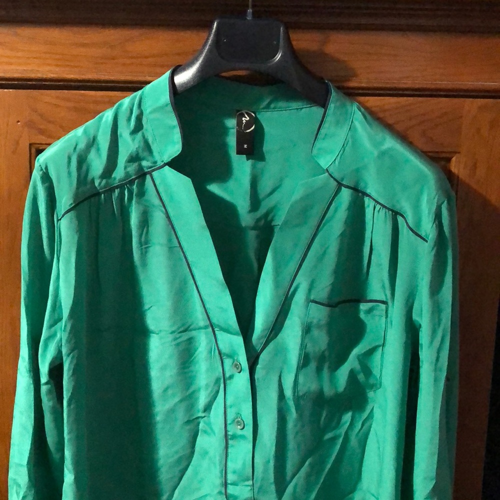 M by marcus Kelly green silk tunic blouse m